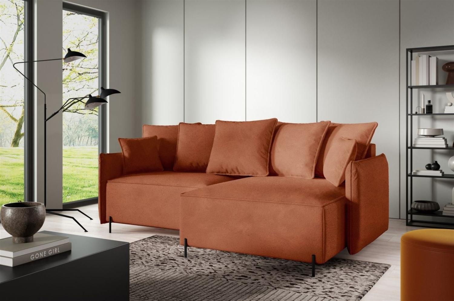 Ecksofa Schlafsofa BETTO Stoff Now or Never Rostbraun Ottomane Rechts Bild 1