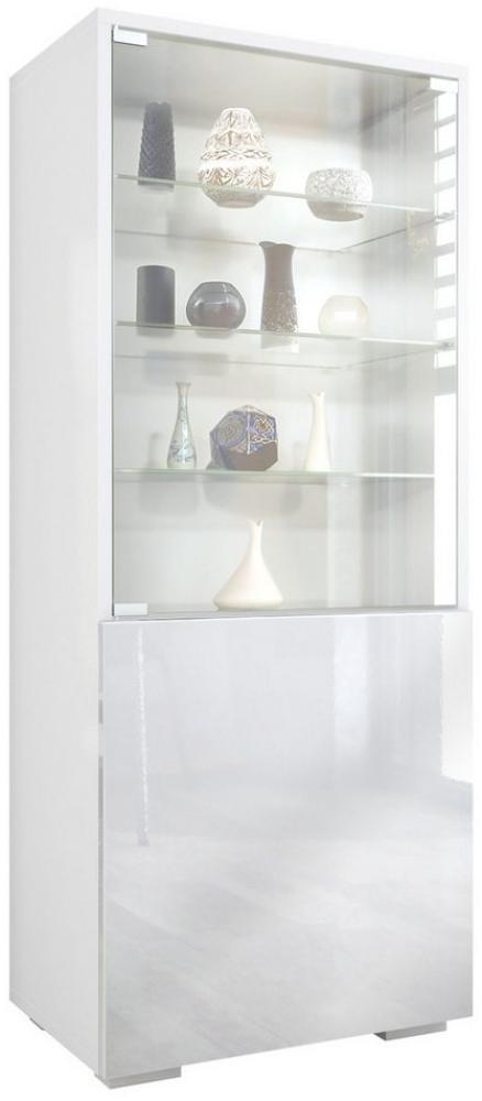 Vladon Standvitrine Granada (Vitrinenschrank, mit Glastür und Glaseinsatz) Weiß matt/Weiß Hochglanz (50 x 122,5 x 34,5 cm) Bild 1