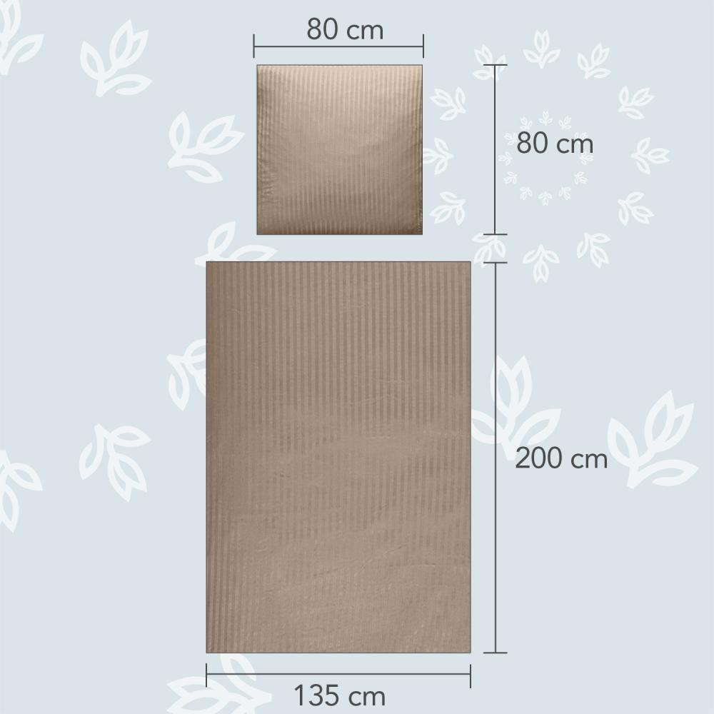 Como Bettwäsche aus Damast Baumwolle 155x200 cm in Taupe 2-teilig mit Kissenbezug 80x80 | Bettwäsche Set gestreift | Bettbezug im 2er Set mit Saumen & Reißverschluss | ÖkoTex Zertifiziert Bild 1