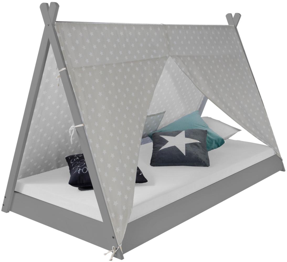 Kinderbett TIPI 90x200 Jugendbett grau Holzbett Kinderzimmer Stoff Bild 1