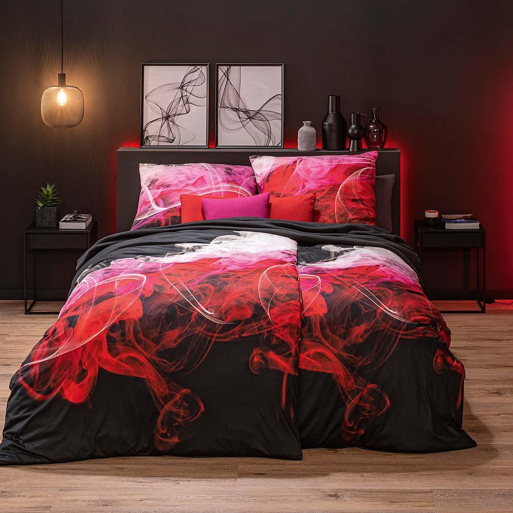 Estella Mako Jersey Bettwäsche 135x200 Fog Farbrausch schwarz rot pink 6294-460 Bild 1