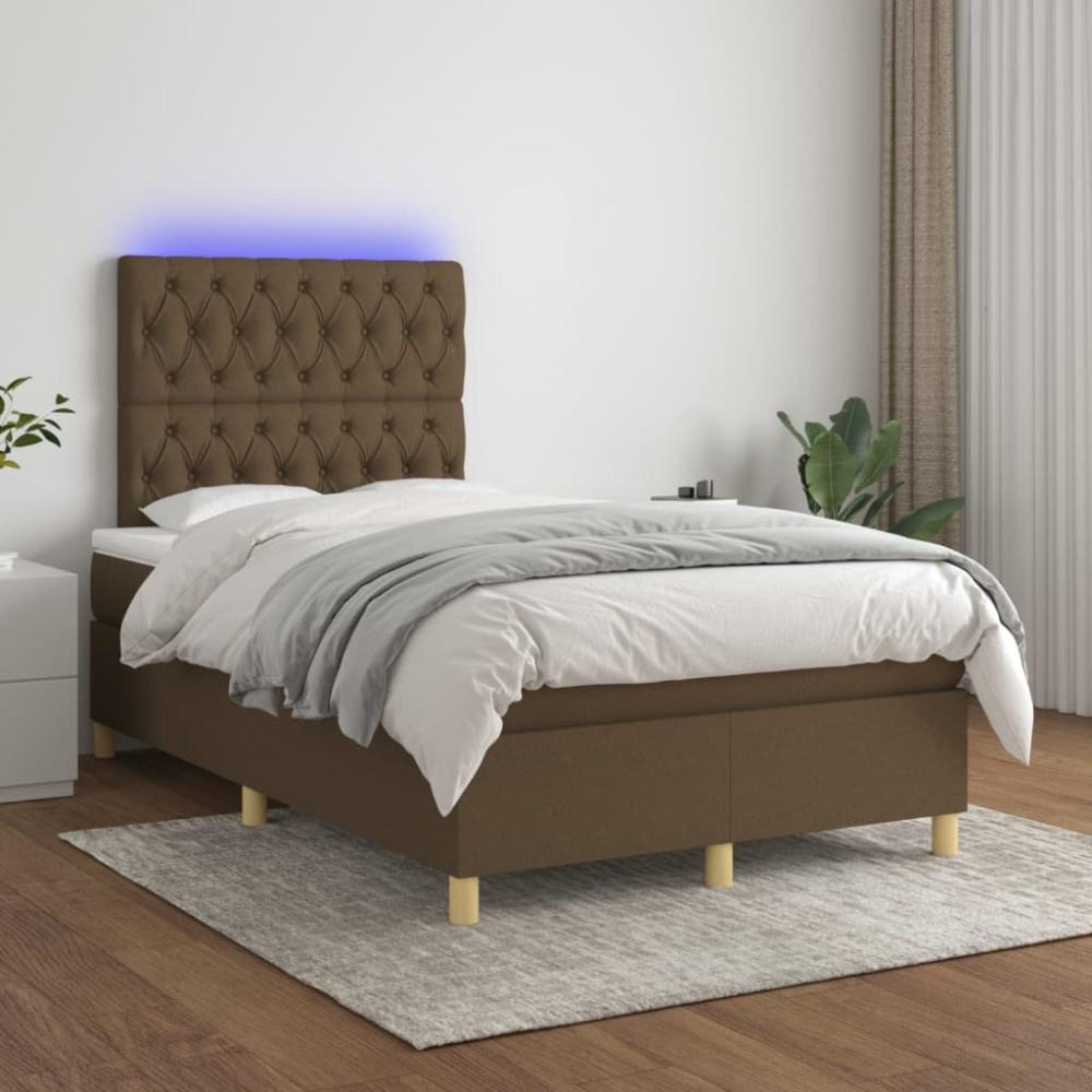 Boxspringbett mit Matratze & LED Stoff Dunkelbraun 120 x 200 cm, Härtegrad: H2 [3135664] Bild 1