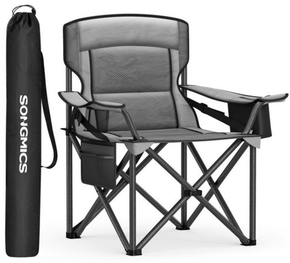 SONGMICS Campingstuhl, Klappstuhl mit Getränkehalter, Angelstuhl, Schaumstoffpolsterung, klappbar, bis 205 kg belastbar, Outdoor-Stuhl, hohe Rückenlehne, schiefergrau GCBDE066G01 Bild 1