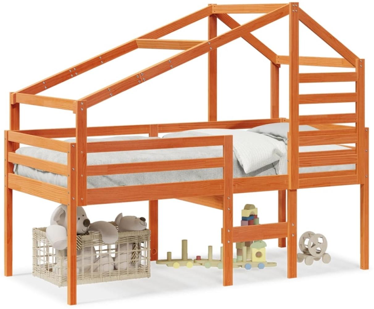 vidaXL Hochbett mit Dach Wachsbraun 80x200 cm Massivholz Kiefer 3281976 Bild 1