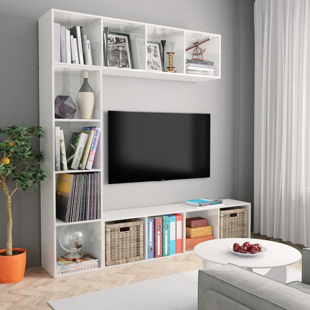 vidaXL 3-tlg. Bücher-/TV-Schrank Set Hochglanz-Weiß 180x30x180 cm 278794 Bild 1