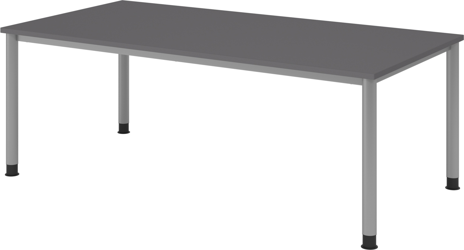 bümö höhenverstellbarer Schreibtisch H-Serie 200x100 cm in graphit, Gestell in Silber - großer PC Tisch für's Büro manuell höhenverstellbar, Computertisch verstellbar, HS-2E-G-S Bild 1