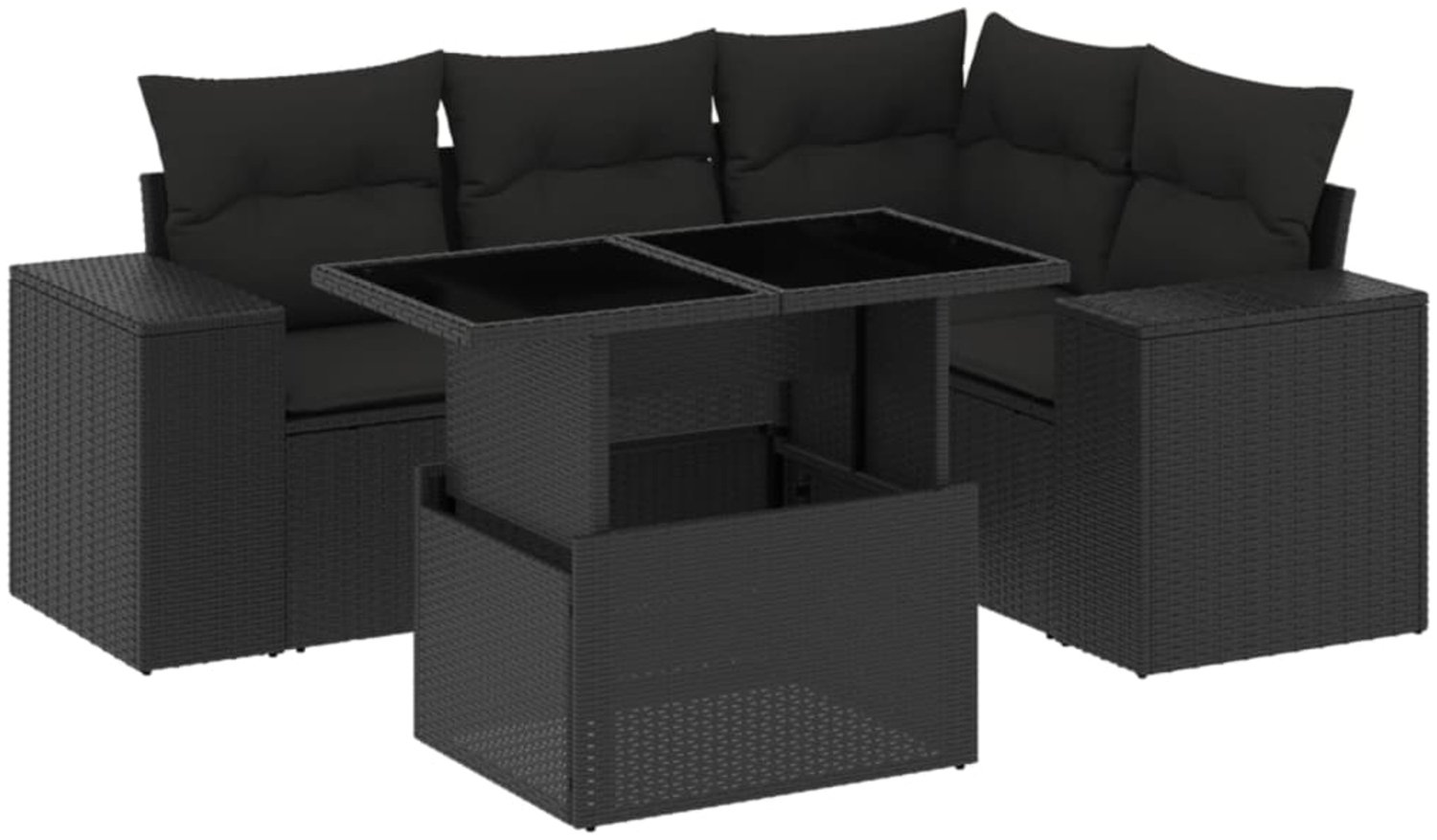 vidaXL 5-tlg. Garten-Sofagarnitur mit Kissen Schwarz Poly Rattan 3269135 Bild 1
