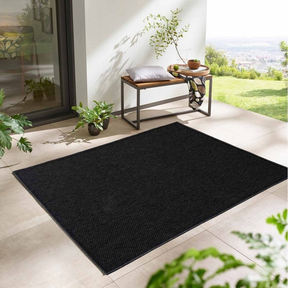 TaraCarpet Teppich Outdoor & Indoor Teppich wetterfest Columbia Sisaloptik mit Bordüre, rechteckig, Höhe: 5 mm, Kurzflor anthrazit In & Outdoor Balkon Terrasse Wohnzimmer 200x280 Bild 1