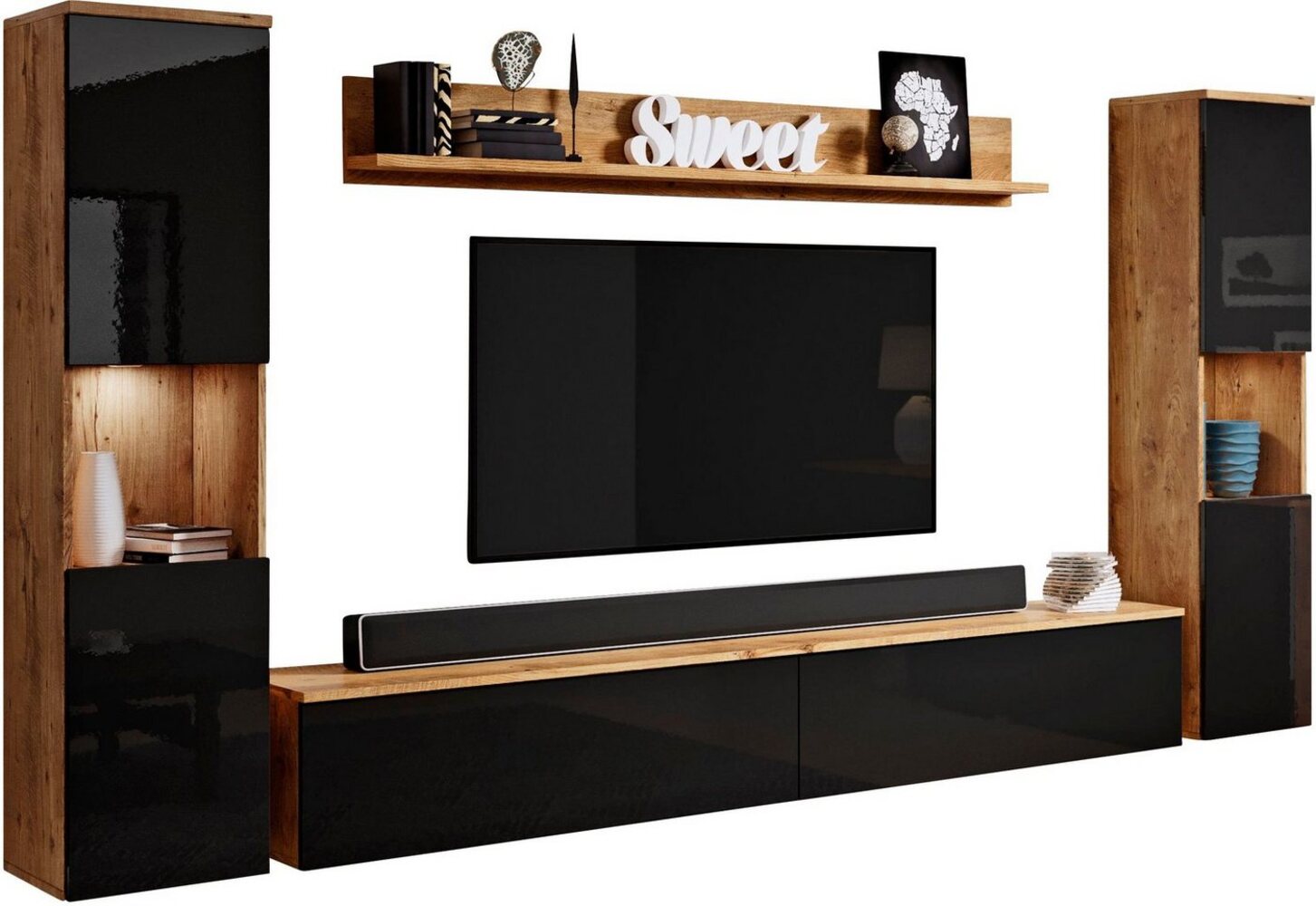 INOSIGN Wohnwand PARIS, (Komplett-Set, 4-St), TV-Wand 260cm breite, grifflose Design, stehend und hängend montierbar Bild 1