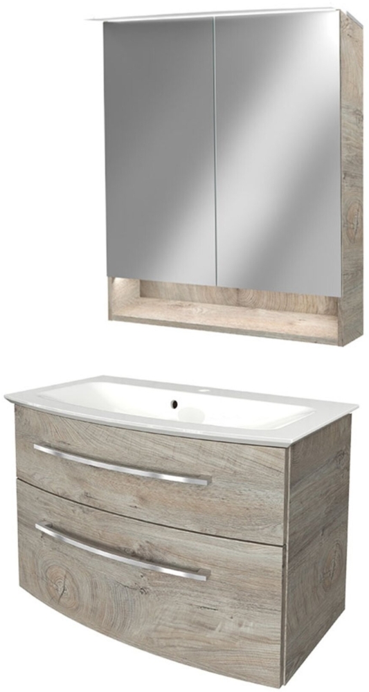 Fackelmann B.STYLE Badmöbel Set 3-teilig, 83 cm, Grau + LED-Spiegelschrank Bild 1