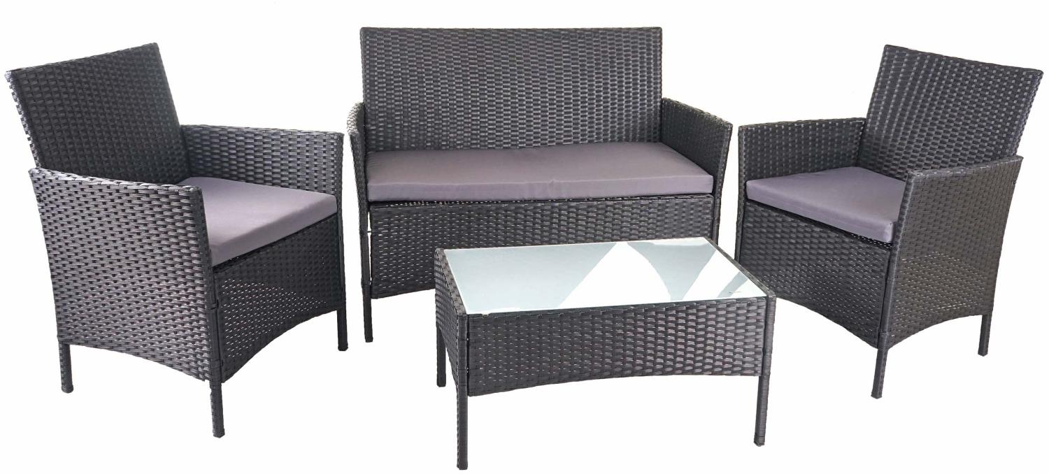 Poly-Rattan Garten-Garnitur HWC-D82, Sitzgruppe Lounge-Set ~ schwarz mit Kissen anthrazit Bild 1