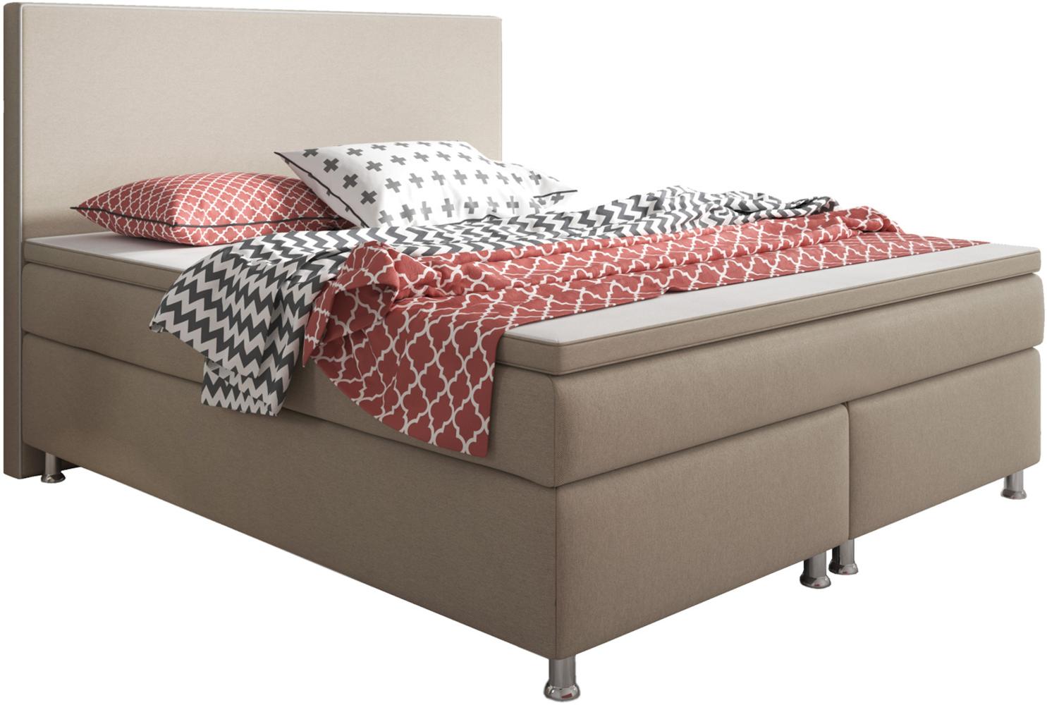 Inter 'King Size' Boxspringbett mit Bonellfederkern-Matratze und Topper, Webstoff braun, 180 x 200 cm Bild 1