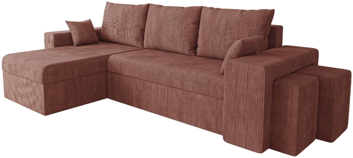 Ecksofa Papani Cord mit 2 Polsterhocker, Bettkasten, Schlaffunktion (Farbe: Poso 29) Bild 1