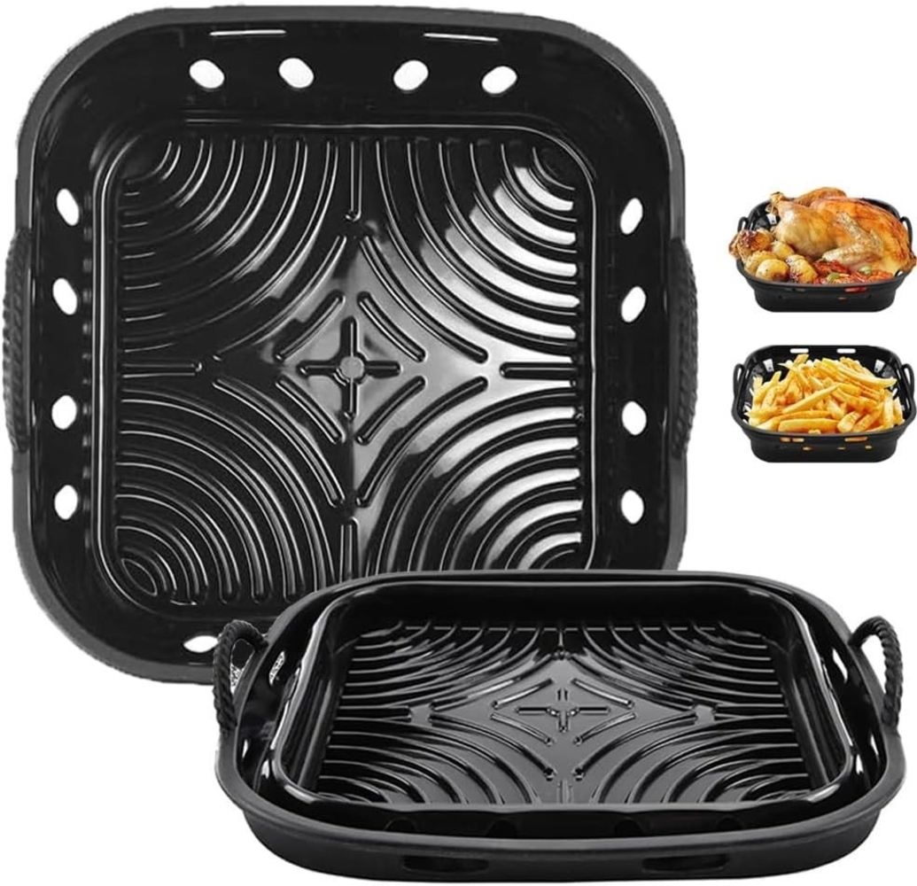 BlingBin Silikonform 2Pcs Silikonform für Heißluftfritteuse 22cm Airfryer Zubehör Backform, (2er Set 2-tlg), geeignet für alle 5L-6,5 quadratischen Heißluftfritteusen Bild 1