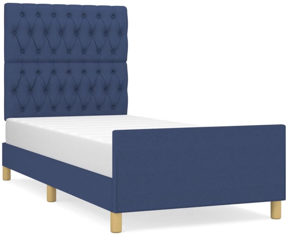 Einzelbett mit Kopfteil Stoff Blau 100x200 cm Bild 1