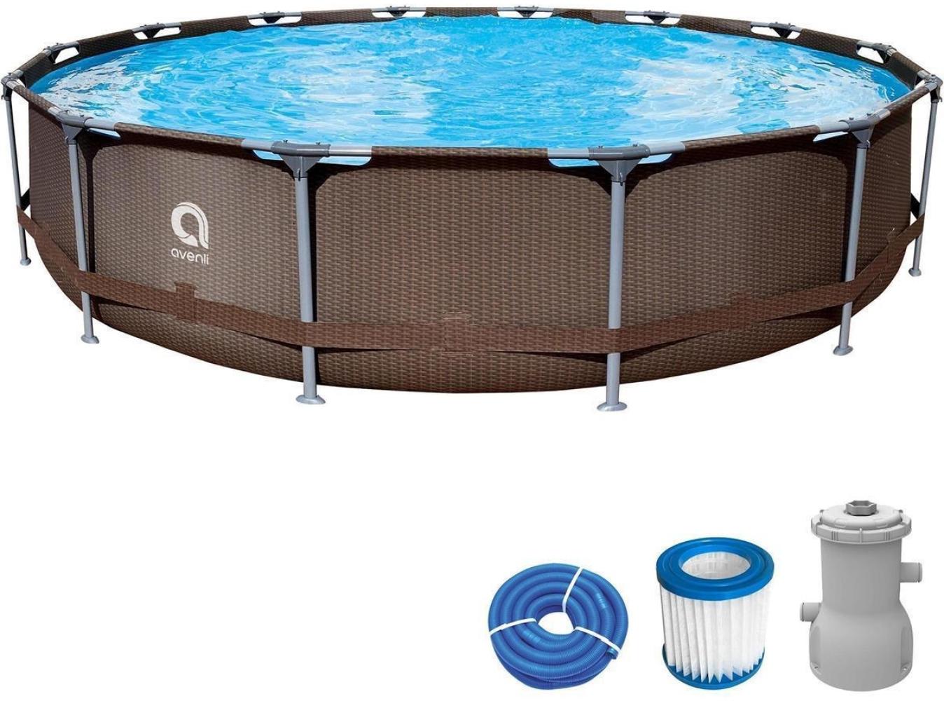 Avenli Frame Plus Pool Set 457 x 84 cm, Aufstellpool rund, mit Pumpe in Rattanoptik Bild 1