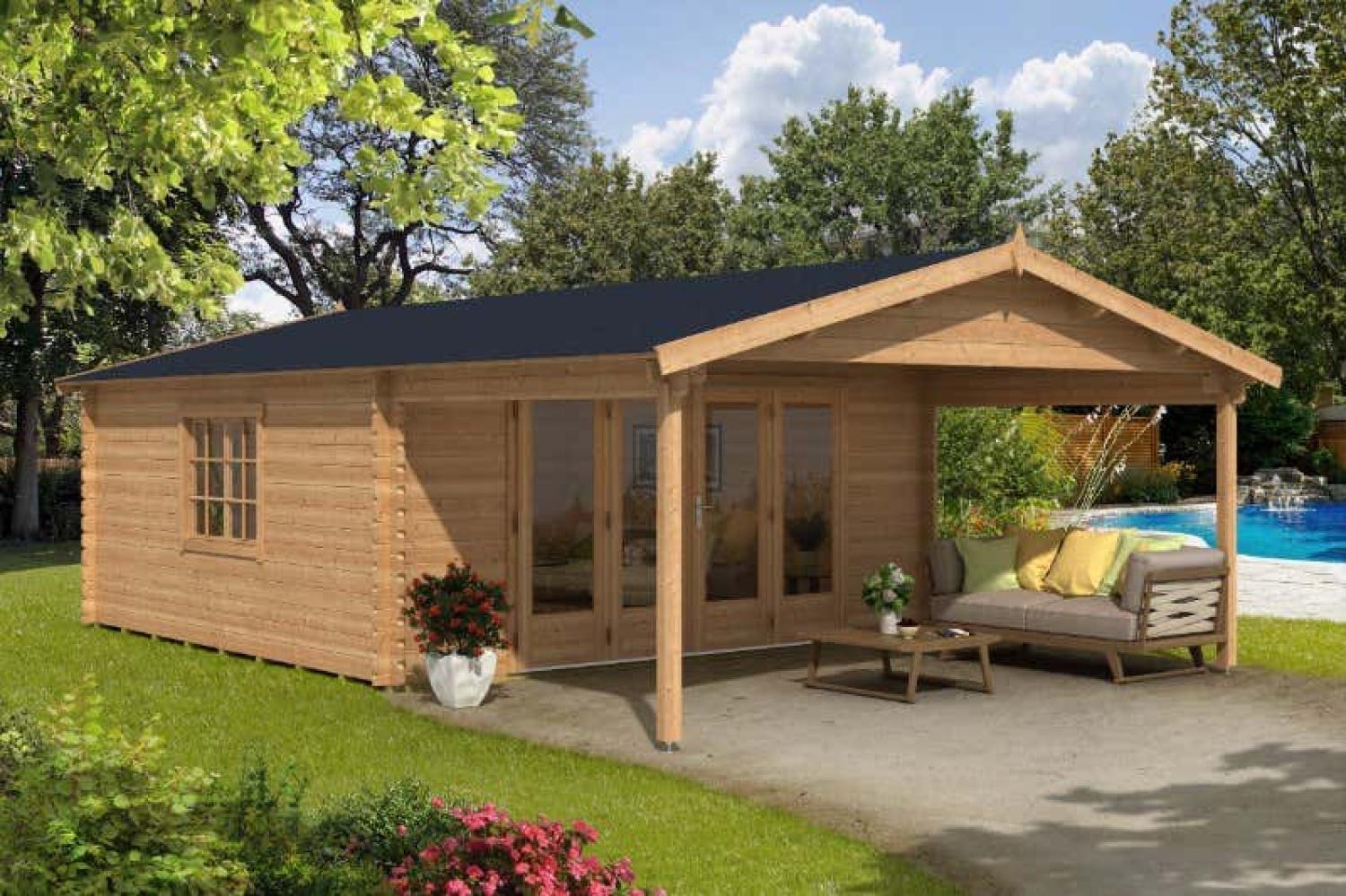 Alpholz Gartenhaus Modell Nyborg-44 ISO mit Falttür Gartenhaus aus Holz in Braun Holzhaus mit 44 mm Wandstärke inklusive Schleppdach FSC zertifiziert Blockbohlenhaus mit Montagematerial Bild 1