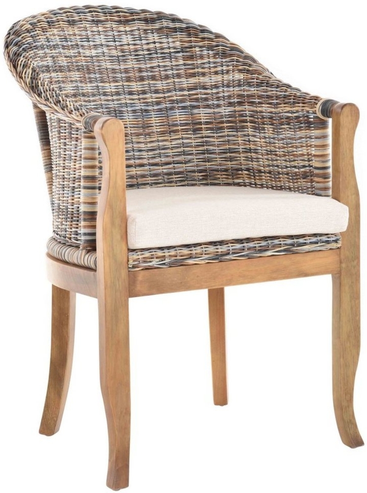 Krines Home Relaxsessel Rattan-Sessel mit Holzbeinen, Sessel aus echtem Rattan- mit Polster, Rattanstuhl Bild 1