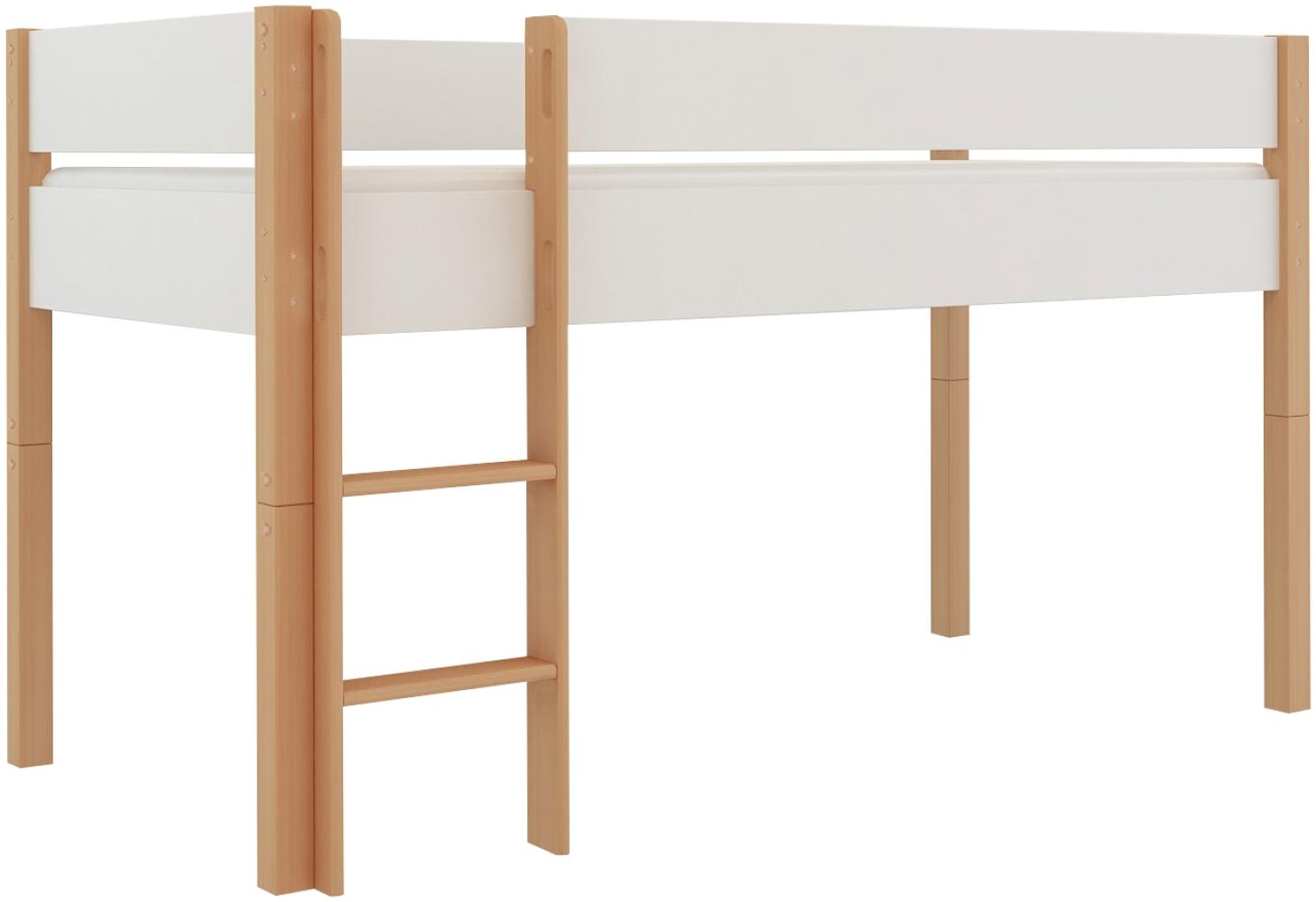 Polini-Kids 'Lollipop' Hochbett, massives Buchenholz weiß, 90x200 cm Bild 1