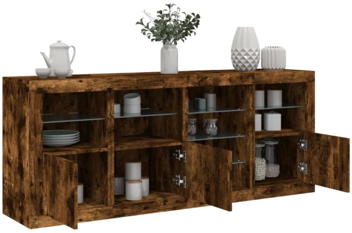 vidaXL Sideboard mit LED-Leuchten Räuchereiche 164x37x67 cm Bild 1