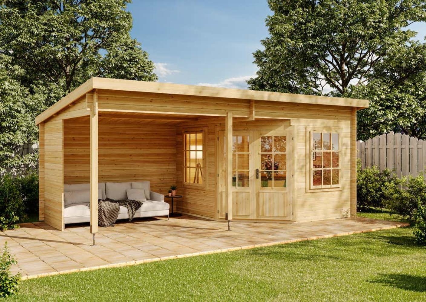 Alpholz Gartenhaus Modell Carl-28 Gartenhaus aus Holz in Braun Holzhaus mit 28 mm Wandstärke inklusive Terrasse Blockbohlenhaus mit Montagematerial Bild 1