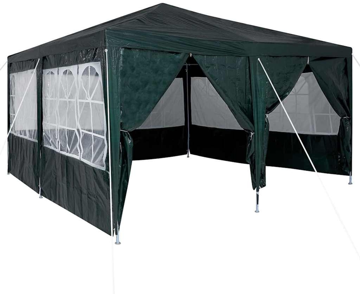 vidaXL Party-Zelt Grün und Weiß 400 x 400 x 266 cm Polyester und Stahl 42003428 Bild 1