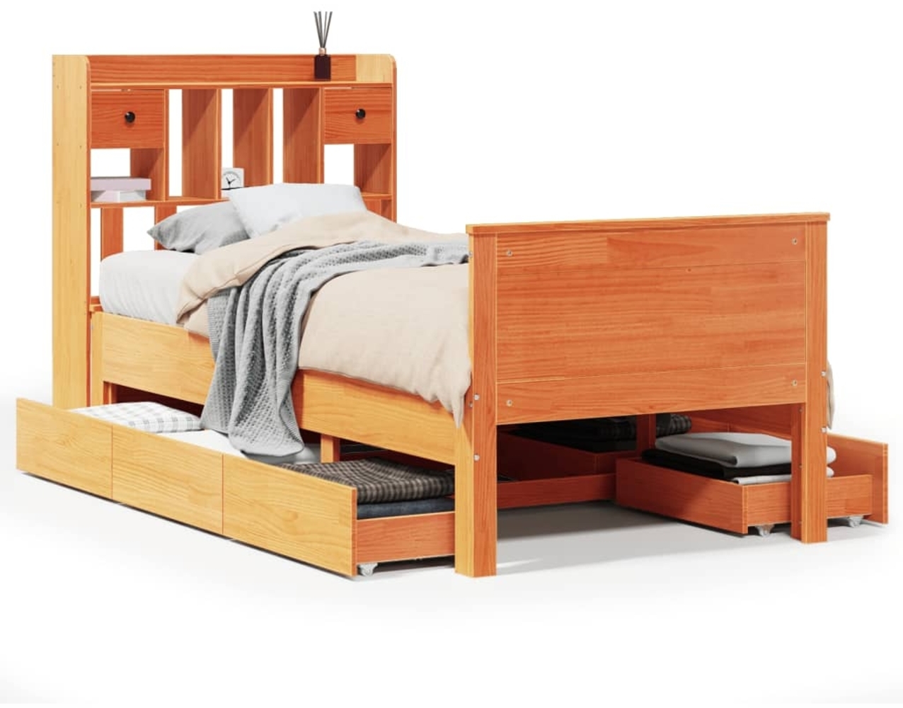 vidaXL Massivholzbett mit Regal ohne Matratze Wachsbraun 75x190 cm 3308947 Bild 1