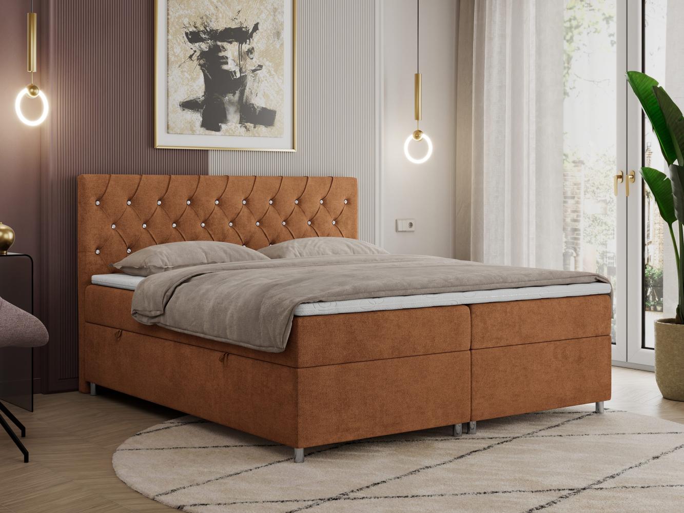 Boxspringbett Doppelbett Polsterbett Kunstlederbett mit Bettkasten - ROMA - 140x200cm - Orange Stoff - H3 Bild 1