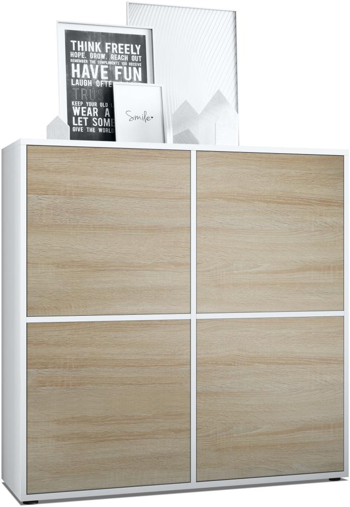 Highboard Cuba V2 Schrank 104 x 105,5 x 35,5 cm Sideboard mit 8 Fächern, Korpus in Weiß matt / Fronten in Eiche sägerau Bild 1