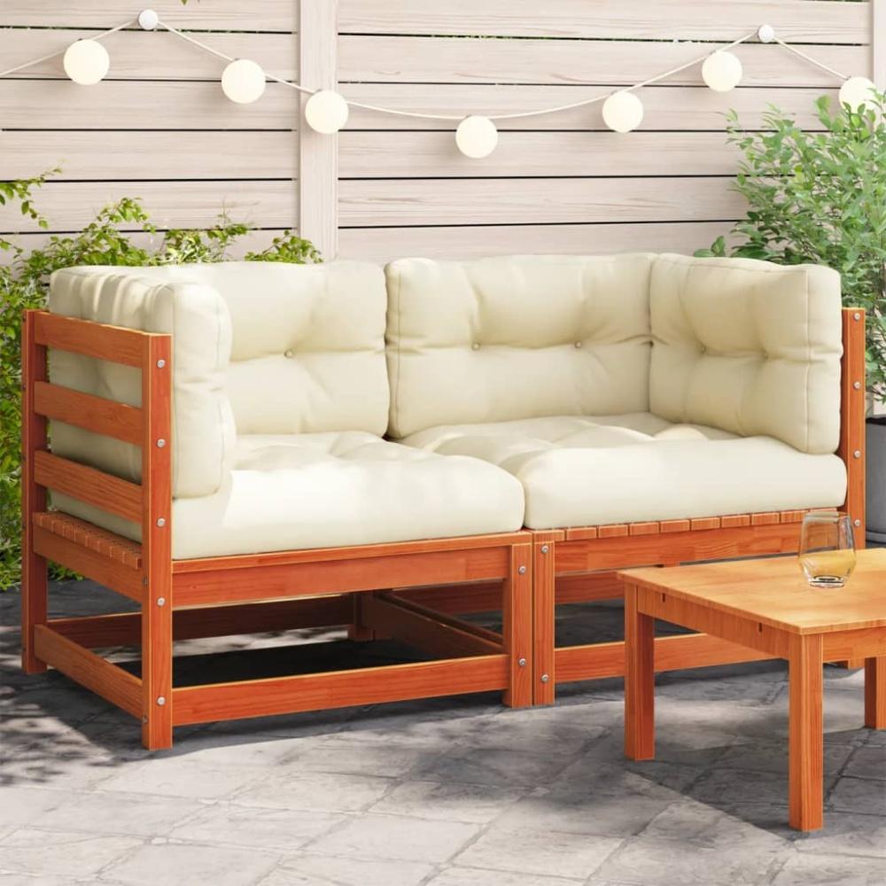 vidaXL Garten-Ecksofas mit Kissen 2 Stk. Wachsbraun Massivholz Kiefer 838074 Bild 1