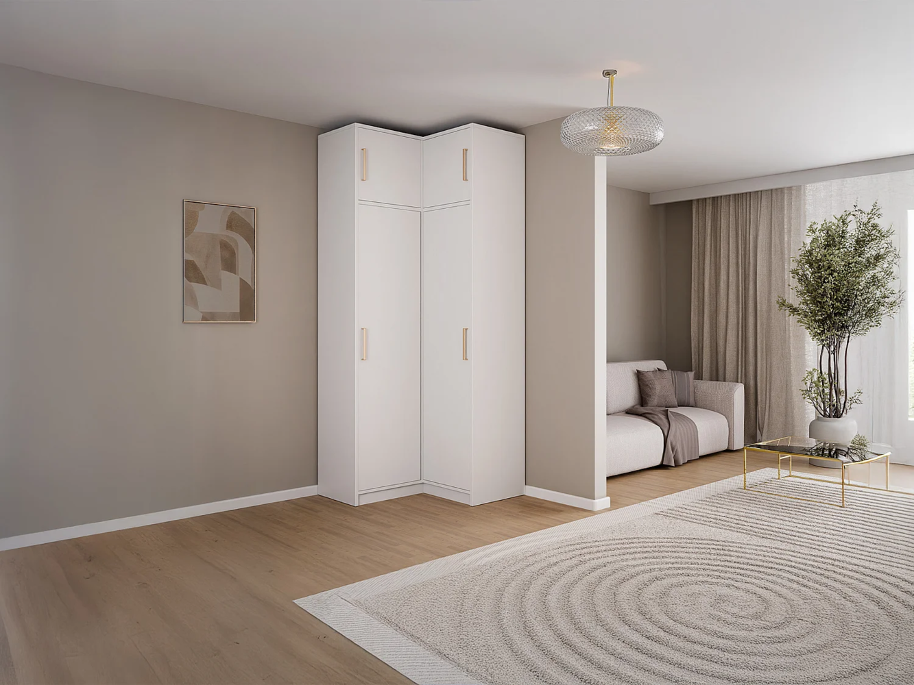 Vente-unique - Eckkleiderschrank mit 2 Türen + Aufsatz - 115 cm - Weiß - LIZANDRO Bild 1