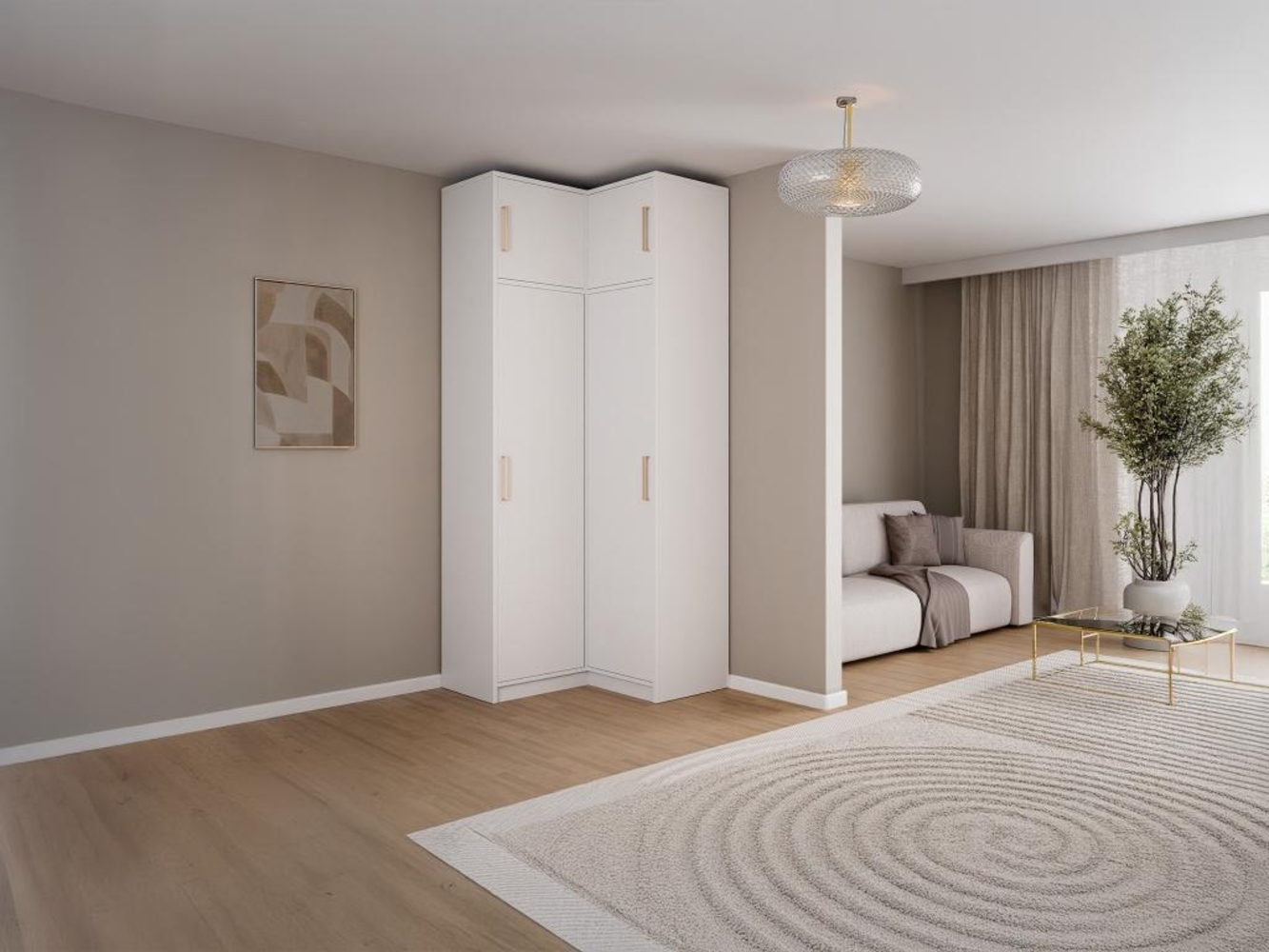 Vente-unique - Eckkleiderschrank mit 2 Türen + Aufsatz - 115 cm - Weiß - LIZANDRO Bild 1