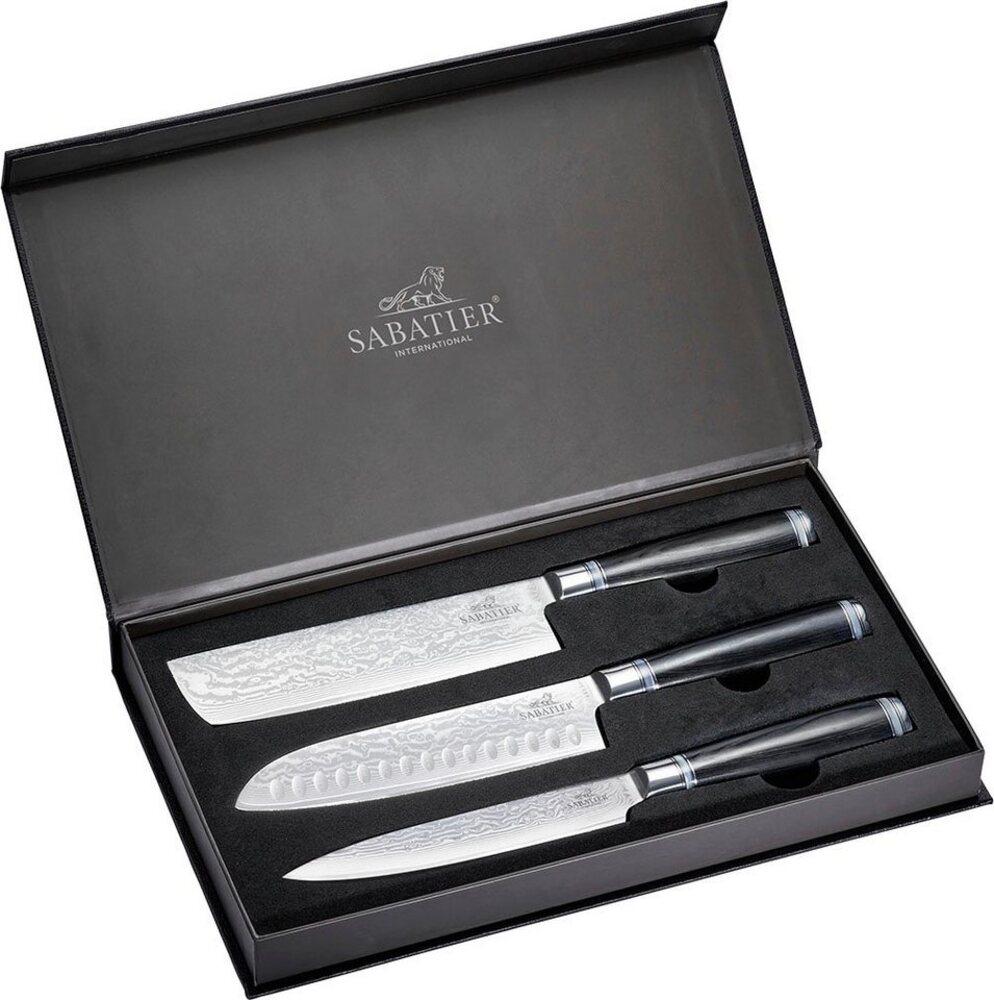 SABATIER International Messer-Set (Set, 3-tlg, 1x Damast Santoku, 1x Damast Nakiri, 1x Damast Sashimi), 67-lagiger geschmiedeter Damast-Klingenstahl Bild 1