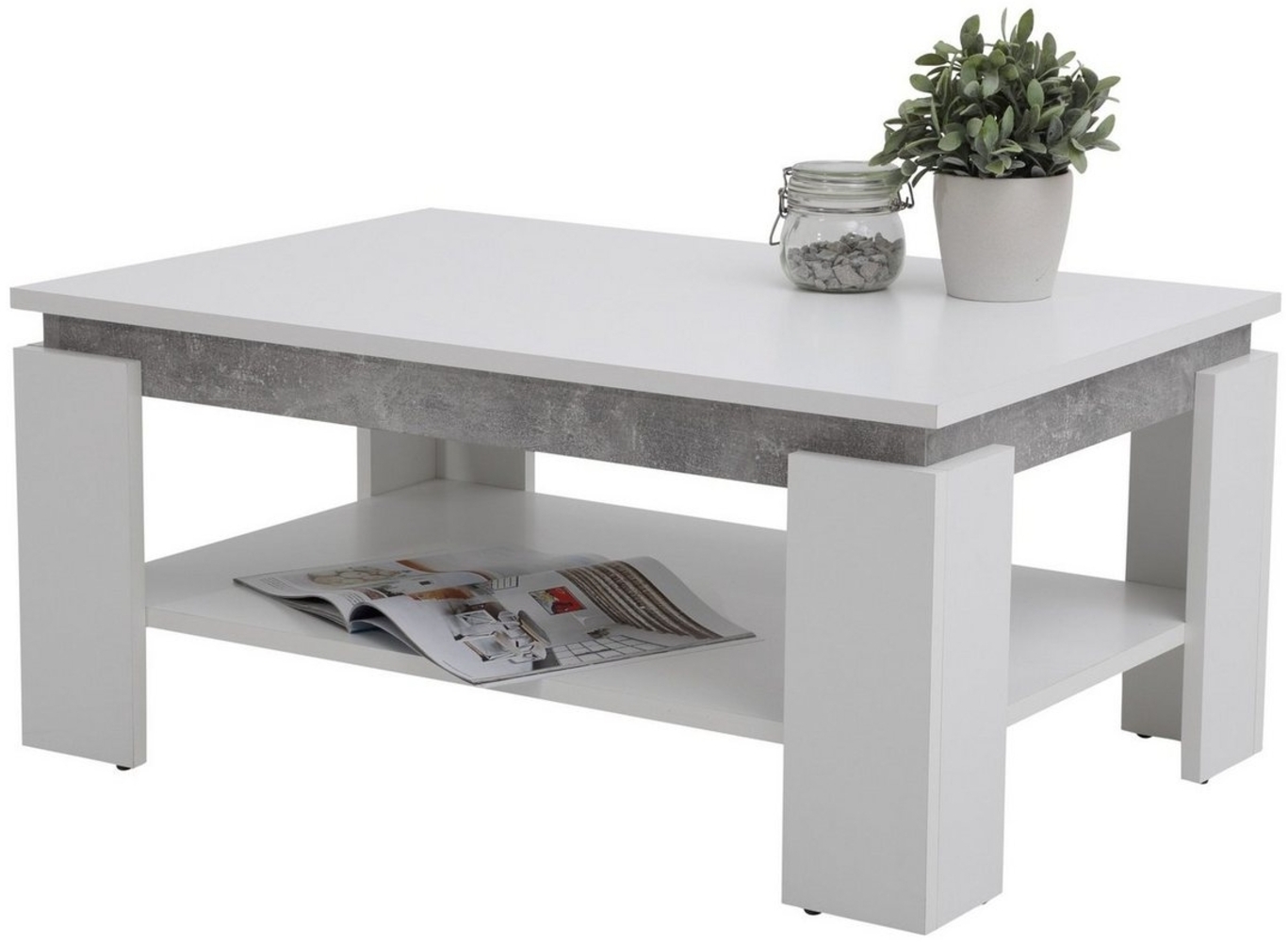 Couchtisch >TIM II< in weiß/Beton-Optik aus Holzwerkstoff - 90x40x60cm (BxHxT) Bild 1