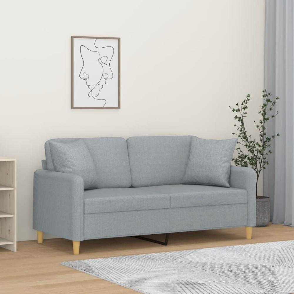 vidaXL 2-Sitzer-Sofa mit Zierkissen Hellgrau 140 cm Stoff Bild 1