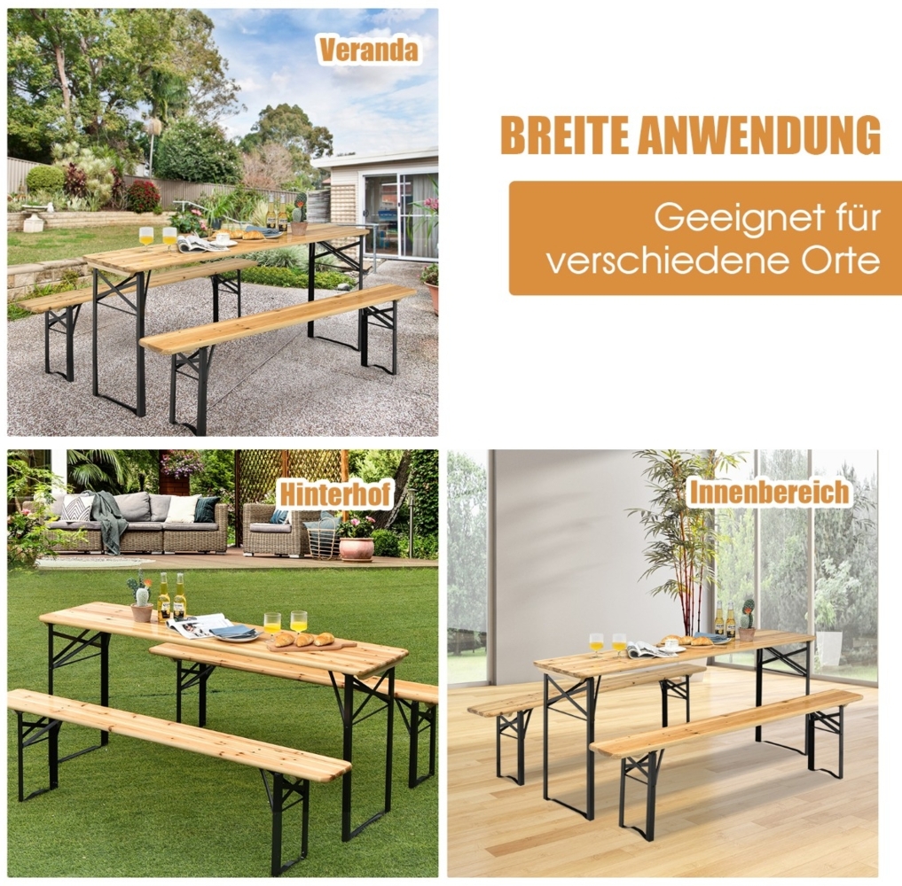 178 cm Langer Biertisch mit Sitzgarnitur 3-Teiliges Klappbares Picknicktisch- und Bank-Set Bild 1