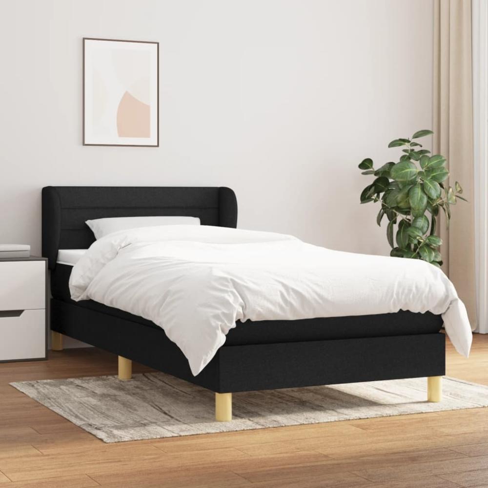 Einzelbett, Polsterbett mit Matratze Stoff Schwarz 90 x 200 cm, Härtegrad: H2 [3126855] Bild 1