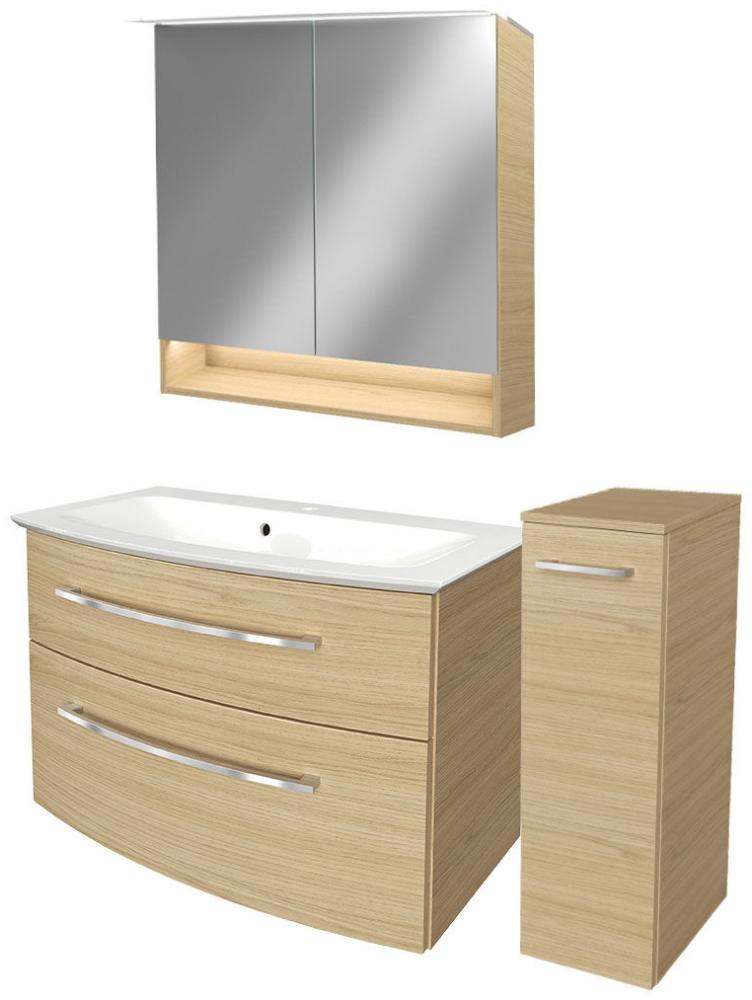 Fackelmann B.STYLE Badmöbel Set 4-teilig, 83 cm, Braun + LED-Spiegelschrank + Midischrank rechts Bild 1