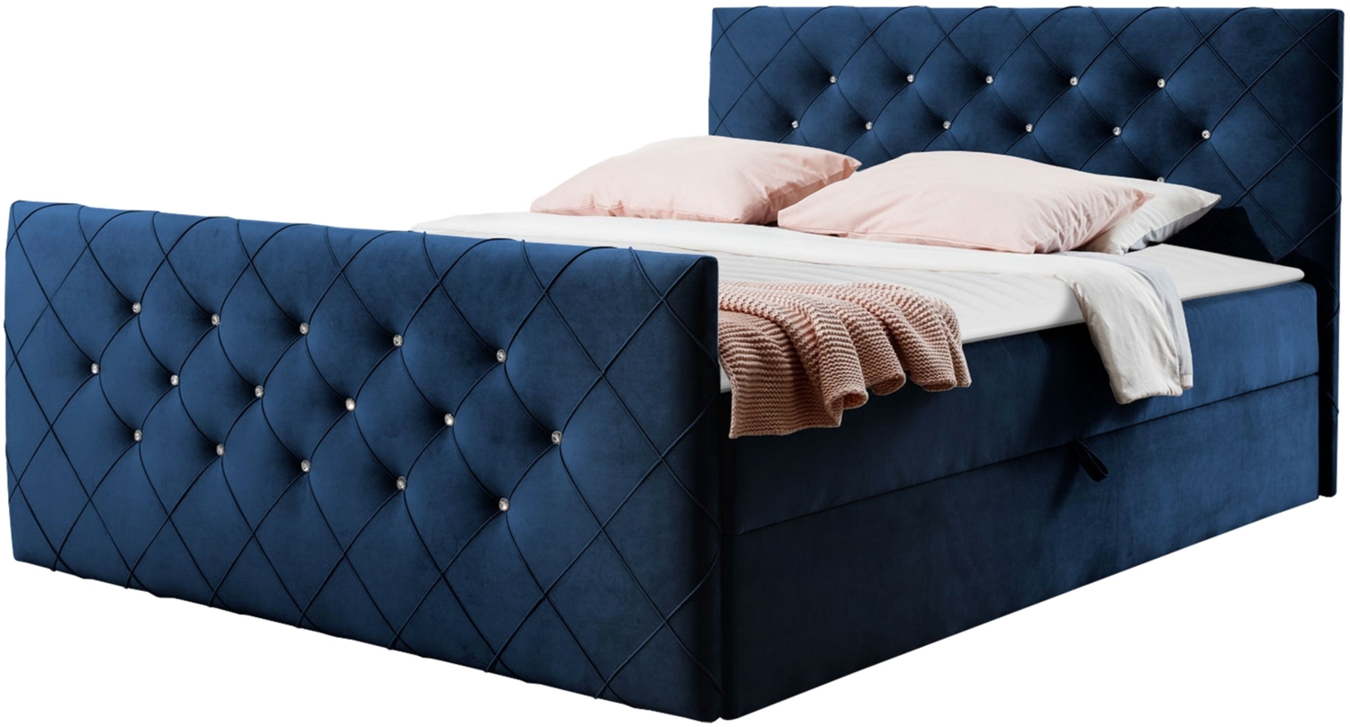 Boxspringbett Utren, Blau, 200 x 200 cm Bild 1