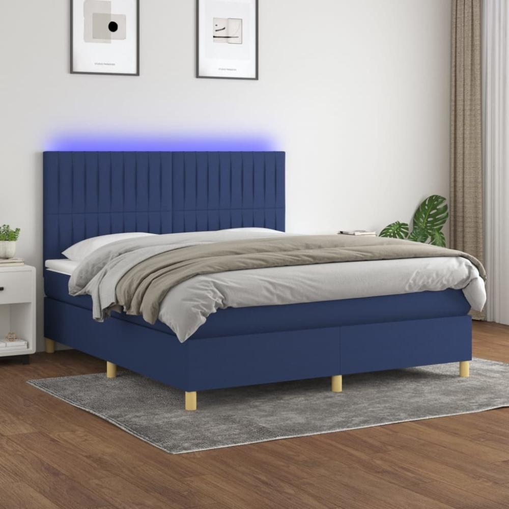 vidaXL Boxspringbett mit Matratze & LED Blau 160x200 cm Stoff 3135611 Bild 1