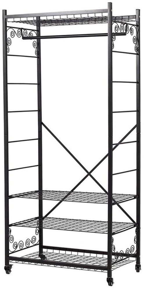 HomeGuru Kleiderständer Kleiderständer aus Metall, 4 Fachböden, Rollen, Industriestil, schwarz Bild 1