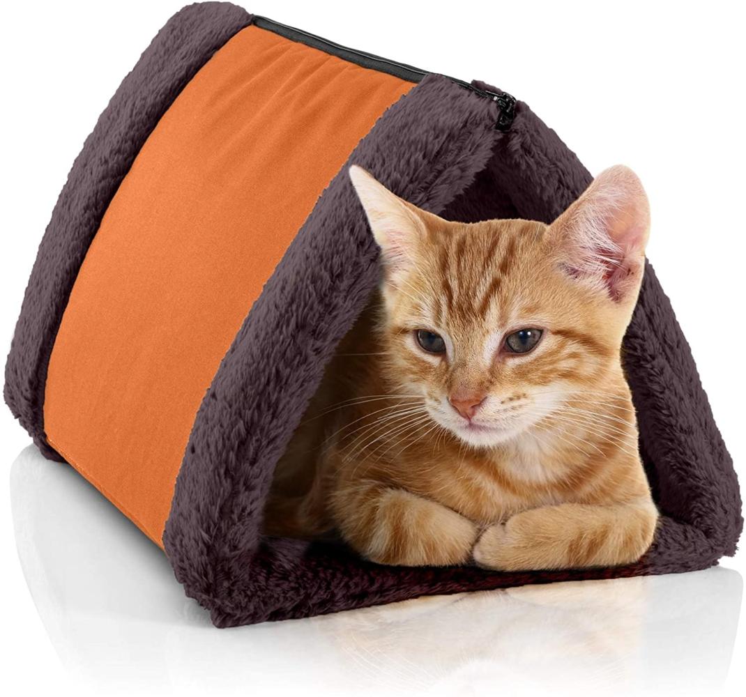 BedDog® Katzentunnel 3in1 LUNA, Katzenhöhle, Katzenmatte aus Cordura und Microfaser-Velours, waschbare Katzendecke zweiseitig, Unterlage für Haustiere RUSSET-BROWN (orange/braun) Bild 1