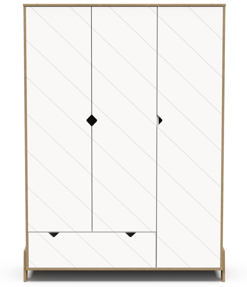 Calicosy Kleiderschrank 3 Türen und 1 Schublade Weiß- und Eichedekor H188 cm - ALBIZIA - Weiß Bild 1