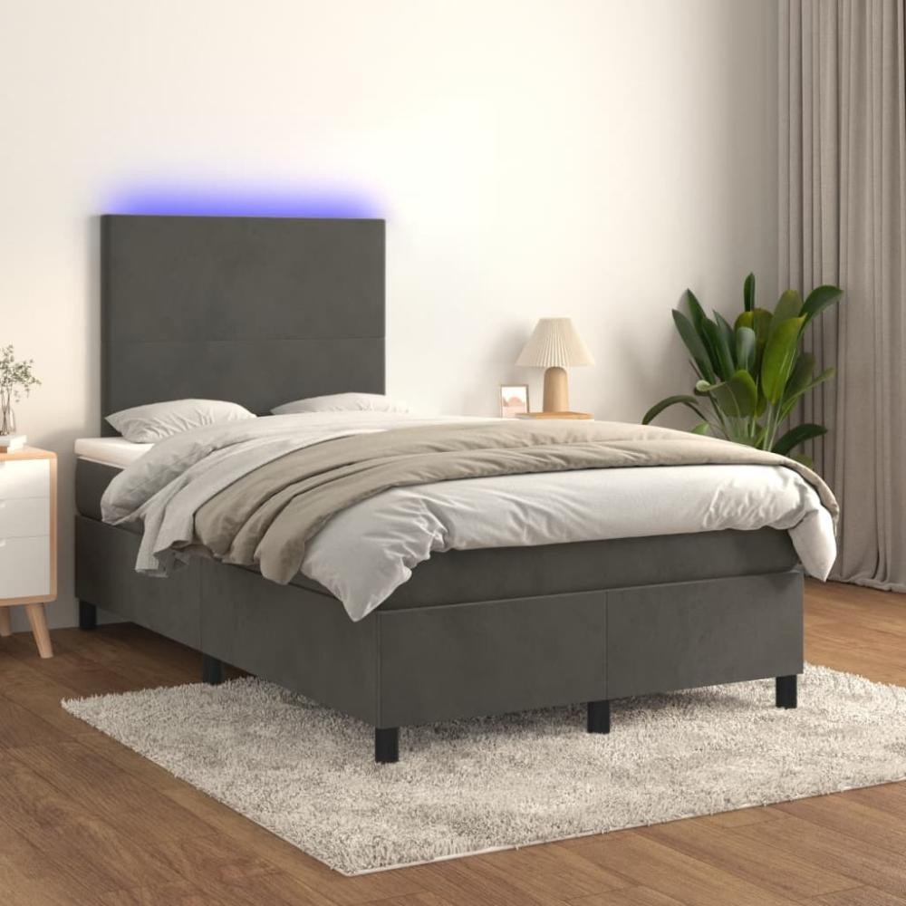 vidaXL Boxspringbett mit Matratze & LED Samt Dunkelgrau 120 x 200 cm, Härtegrad: H2 [3135994] Bild 1