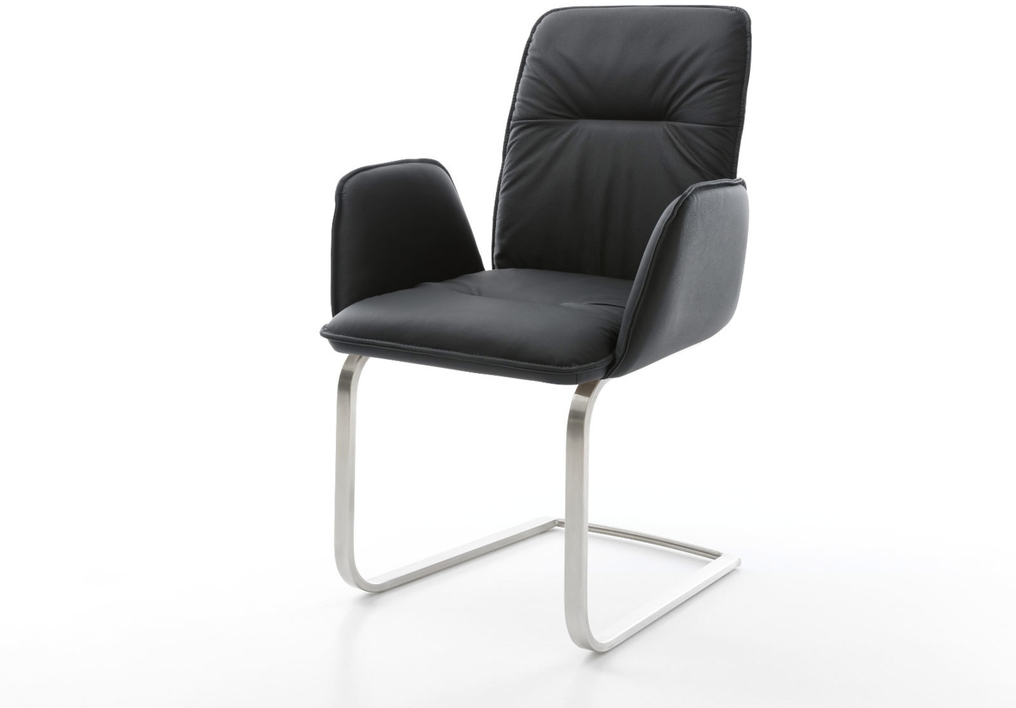 Freischwinger Vinja-Flex Echt-Leder Schwarz Freischwinger flach Edelstahl Bild 1