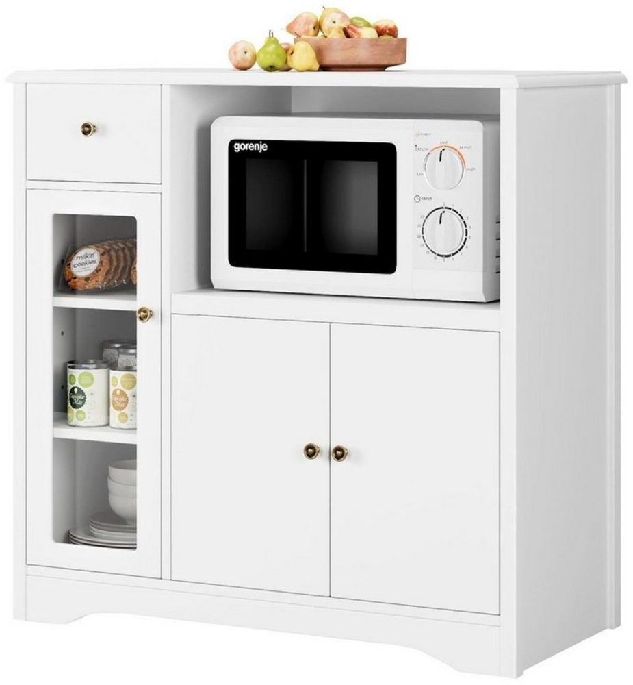 HOMECHO Buffet Küchenschrank weiß Mikrowellenregal mit Schubladen Ablagen Bild 1