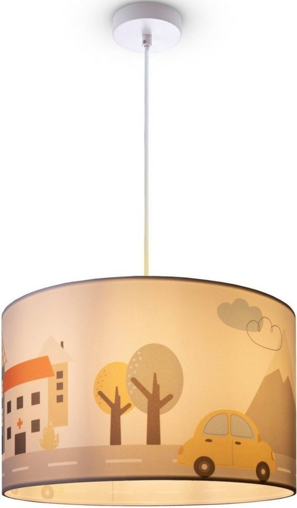 Paco Home Pendelleuchte Hugo Cabri, ohne Leuchtmittel, Pendellampe Kinderzimmer n Decke Stoff Lampenschirm Feuerwehr Polizei Bild 1