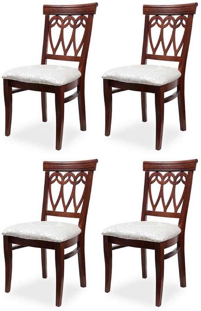 Casa Padrino Biedermeier Esszimmer Stuhl 4er Set Creme / Dunkelbraun 50 x 56 x H. 96 cm - Massivholz Küchen Stühle - Massivholz Esszimmer Möbel - Biedermeier Esszimmer Möbel Bild 1