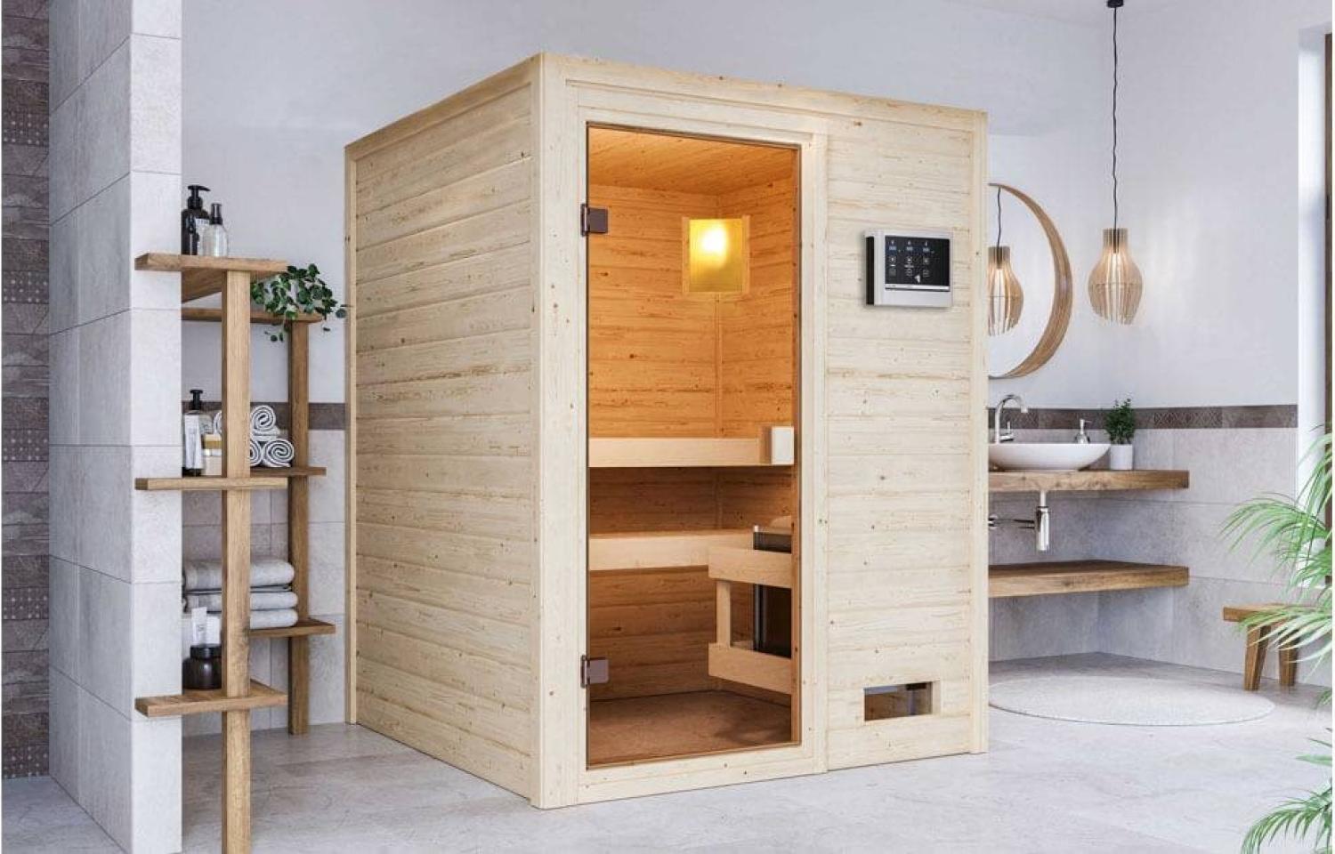 Karibu Sauna Sandra + 3,6kW Plug&Play Ofen externe Steuerung Bild 1