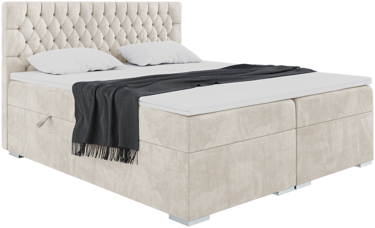 MEBLINI Boxspringbett DALIA 120x220 cm mit Bettkasten - H4/Creme Samt Polsterbett - Doppelbett mit Topper & Taschenfederkern-Matratze Bild 1